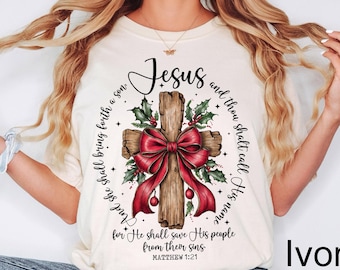 Comfort Colors® Jesus Christmas Shirt, O Come Let Us Adore Him Shirt, Nativity Scene Christian Christmas, Marian Cross Shirt, Catholic Shirt