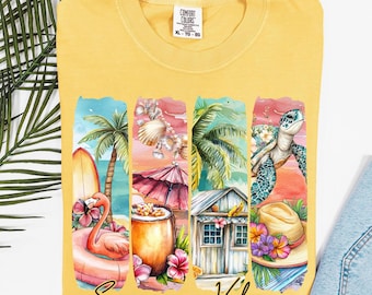 Comfort Colors® Summer Vibes Shirt, Retro Summer Shirt, Sunshine Shirt, Summer Beach Club, Summer Shirt, Brushstroke Summer Tee,Sunset Beach