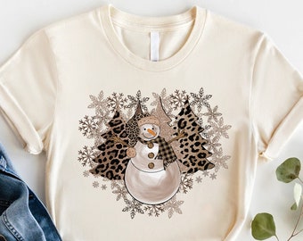 Leopard Snowflake Shirt, Leopard Christmas Tree, Christmas T-Shirt, Christmas Shirt,Womens Christmas,Snowflake Winter Christmas, Leopard Tee