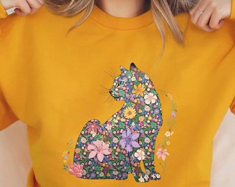 Cat Mom Shirt Floral Cat Shirt Purr Shirt Cat Mom Floral Cat Tee Cat Lover Shirt Animal Lover Tee Cat Lovers Shirt Gift for Mom Gift for Dad