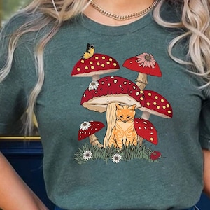 Cat and Mushroom Shirts, Goblincore Shirt, Cat Mushroom Shirt, Cat Lover Gift, Mushroom Tee, Cottagecore Shirt, Cat Owner Gift, Mushroom Tee