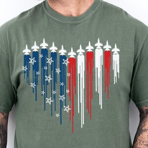 Comfort Colors® Red White Blue Air Force Flyover Men&#39;s T-shirt, Air Force Shirt, Airplane Show Shirt, Independence Day Shirt,4th Of July Tee
