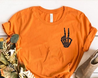 Skeleton Peace Sign Shirt, Halloween Shirt, Skeleton Hand Shirt, Funny Halloween Shirt, Fall Shirt, Skeleton Hand, Women&#39;s Halloween Shirt,