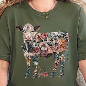 Floral Cow Roses Farm Shirt, Floral Cow Tee, Boho Cow Shirt, Farmer Shirt, Cow Shirt, Farm Girl Shirt, Country Shirt, Farming Shirt, Cow Tee