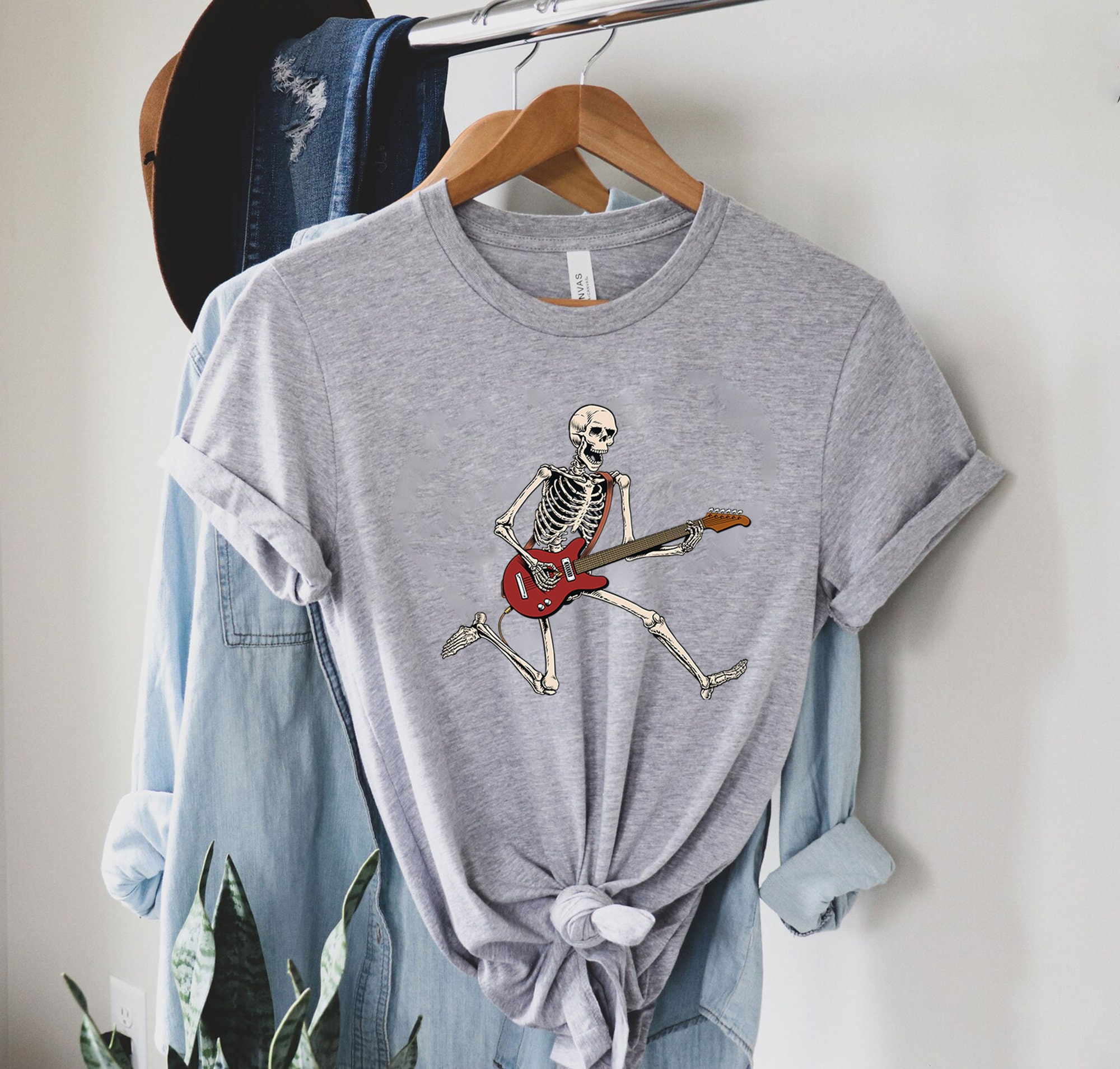 T-shirt Manches Longues Motif Guitare Squelette - Marque Gildan, Noir - Neuf Avec étiquettes