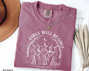 Comfort Colors® Vintage Girls Will Be Girls Witch Shirt, Funny Witch Vintage Shirt, Vintage Halloween Women Shirt, Witchy Vibes Shirt,Witchy