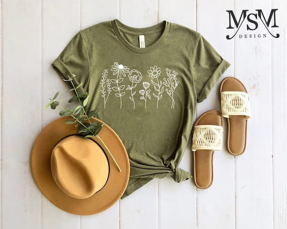 Wild Flowers Shirt, Wildflower Tshirt, Floral Shirt, Botanical Shirt, Flower Shirt, Nature Lover Shirt,Ladies Shirts, Womens Tees,Flover Tee