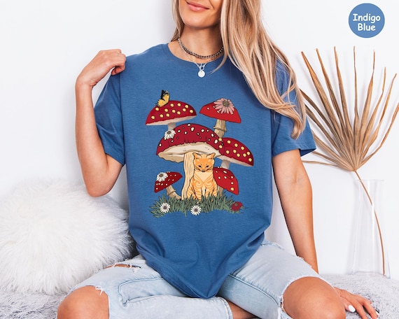 Cat and Mushroom Shirts, Goblincore Shirt, Cat Mushroom Shirt, Cat Lover Gift, Mushroom Tee, Cottagecore Shirt, Cat Owner Gift, Mushroom Tee