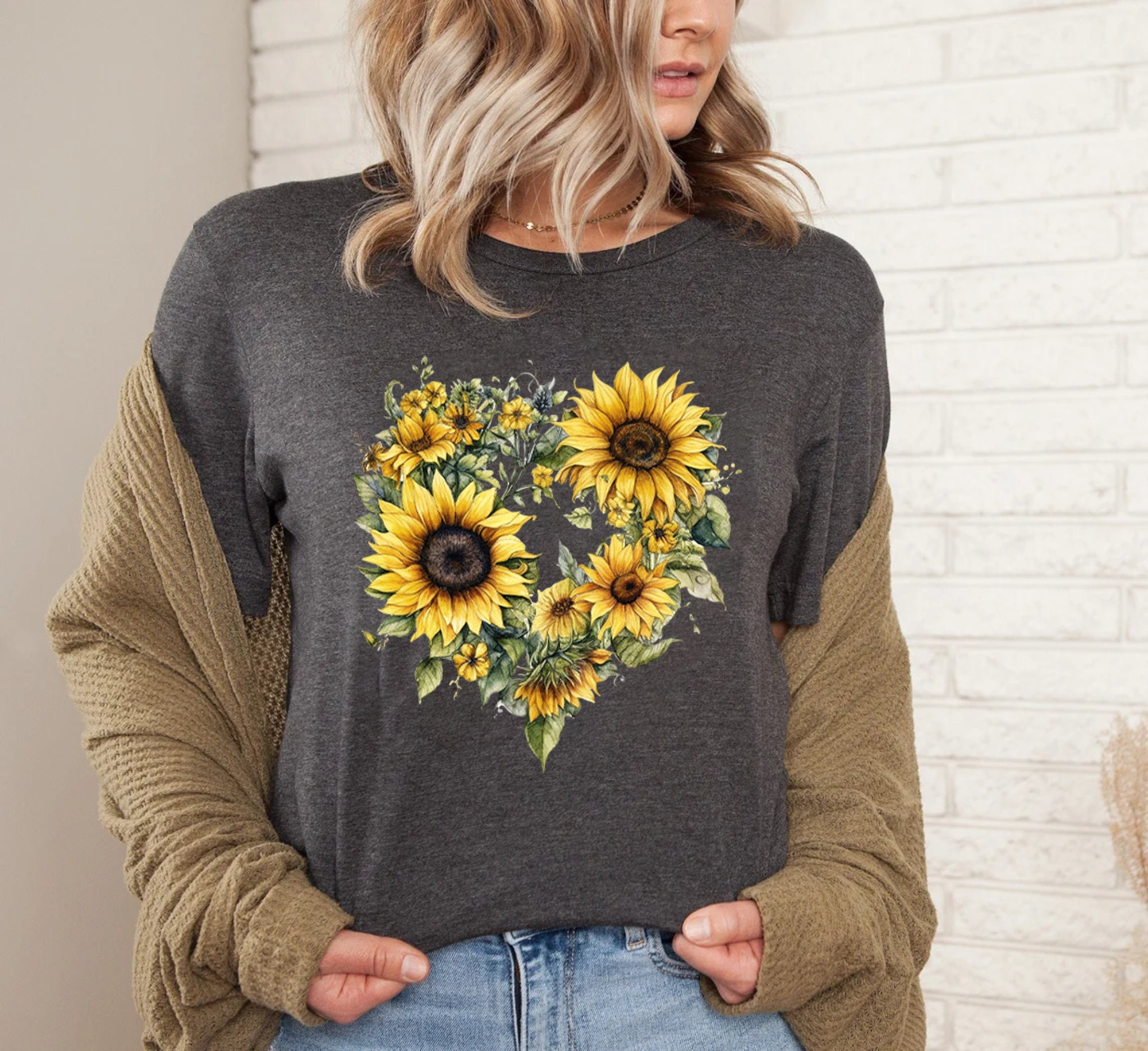 Tシャツ・カットソー SUNFLOWER SS25 (1227 BROWNE) Sunflower - Sunflower Shirt, Floral Tee Shirt, Flower Shirt