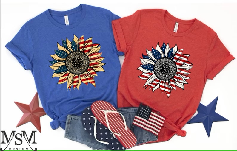 America Sunflower Shirt, USA Flag Flower T Shirt, Gift for American