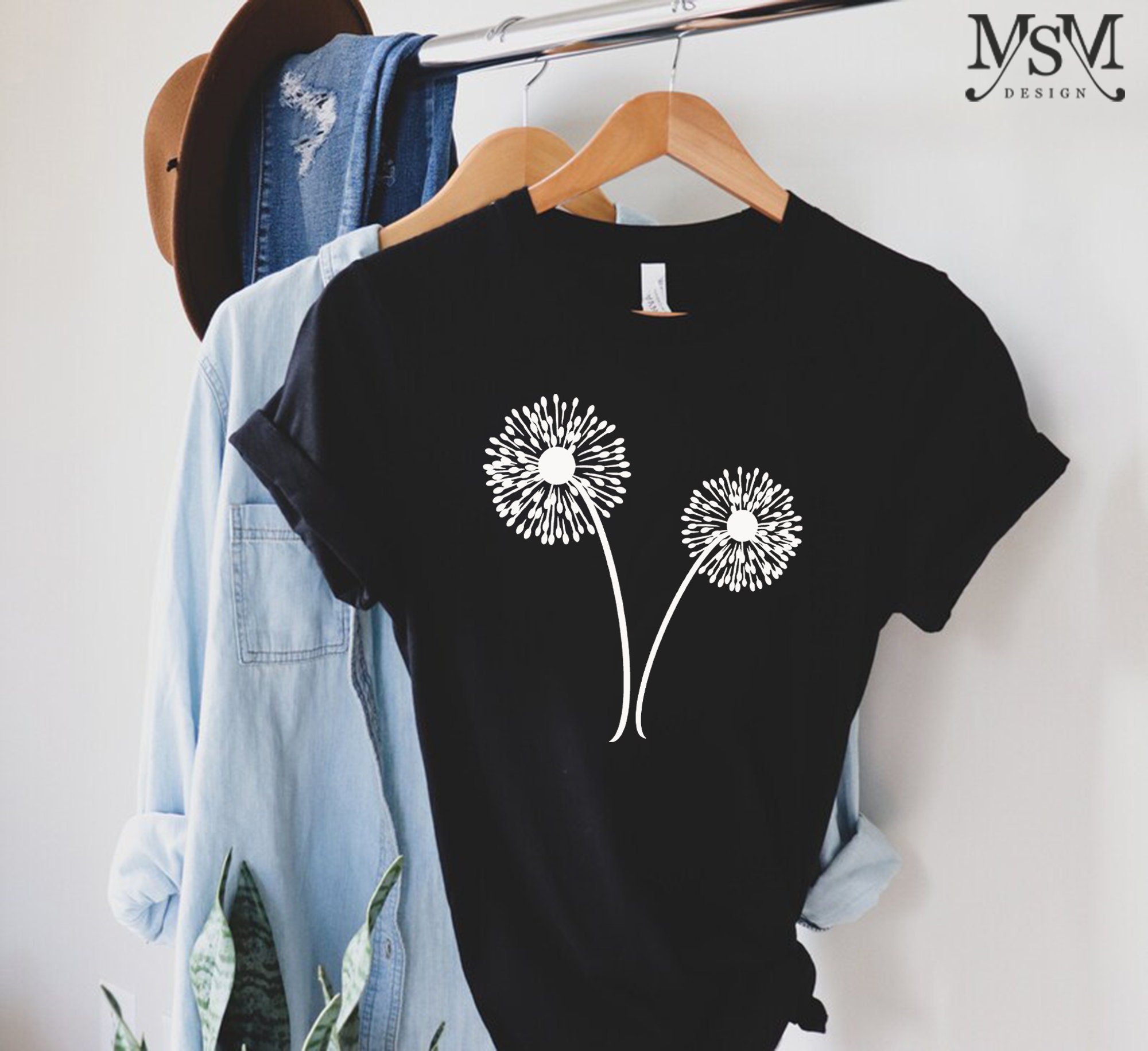 MaQiYa Women's Make A Wish Dandelion Printed T-Shirt - Vintage Graphic Tee, Cotton Blend, Short Sleeve, Sizes S-2XL