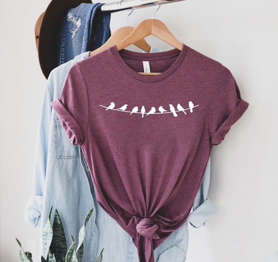 Bird Shirt, Bird on Wire, Cute Birds Shirt, Womens Bird Shirt, Bird Lover Gift, Bird Birthday Gift, Mothers Day Gift Idea, Bird Tshirt