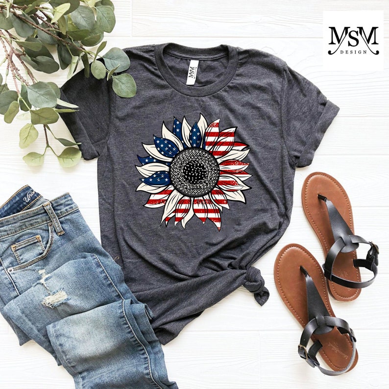America Sunflower Shirt, USA Flag Flower T Shirt, Gift for American