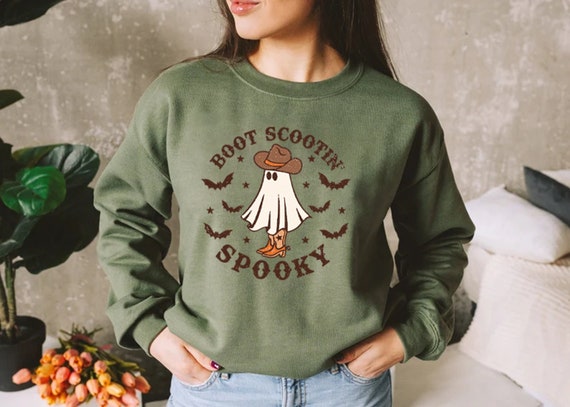 Boot Scootin Spooky Sweatshirt and Hoodie,Halloween Shirt ,Cowboy Ghost Shirt,Western Halloween Shirt, Cute Spooky Shirt, Halloween Gift Tee