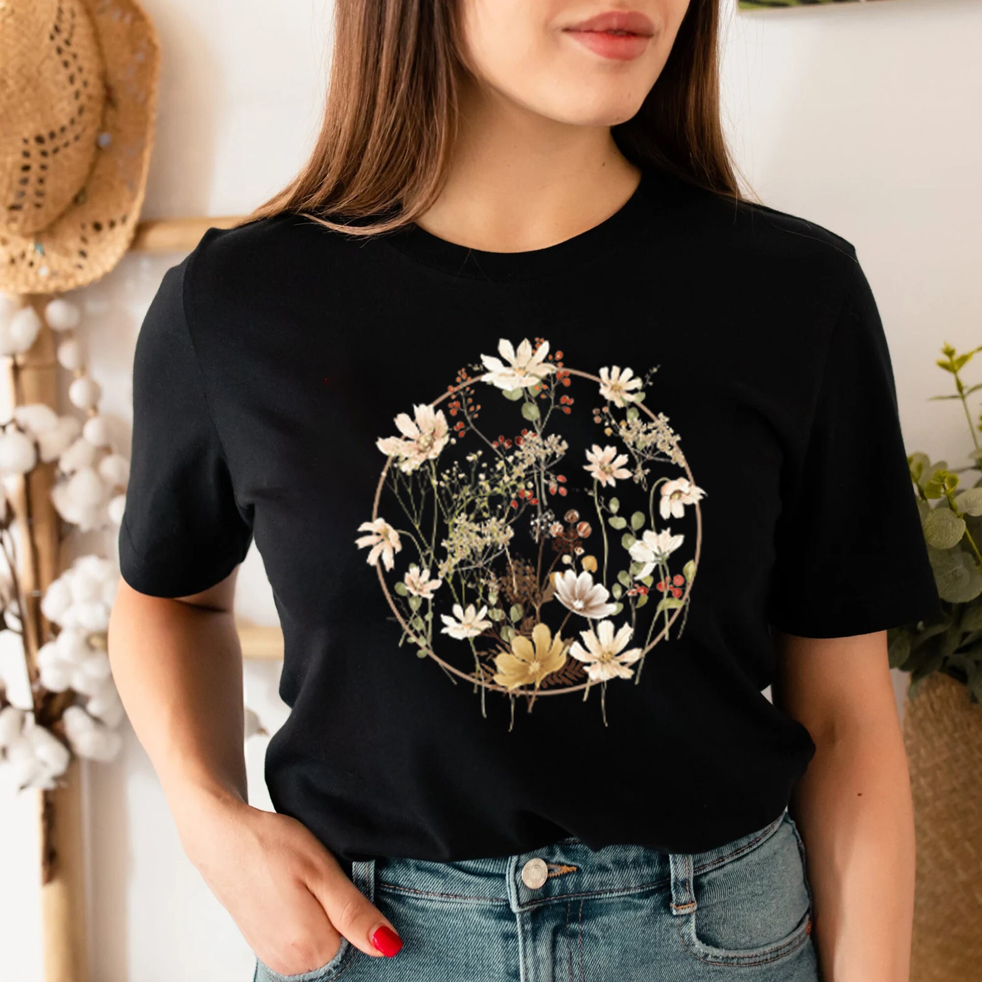 Discover Flower Shirt, Gift For Her, Flower Shirt Aesthetic, Floral Graphic Tee, Floral Shirt, Flower T-shirt, Wild Flower Shirt, Wildflower T-shirt