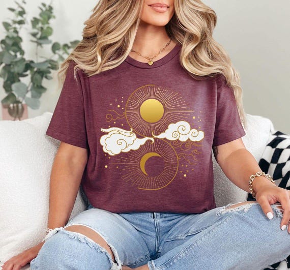 Sun and Moon T Shirt Aesthetic Shirt Yoga Shirt Pagan Clothing Aesthetic Clothing Celestial Clothing Moon T-Shirt Sun TShirt Celestial Shirt