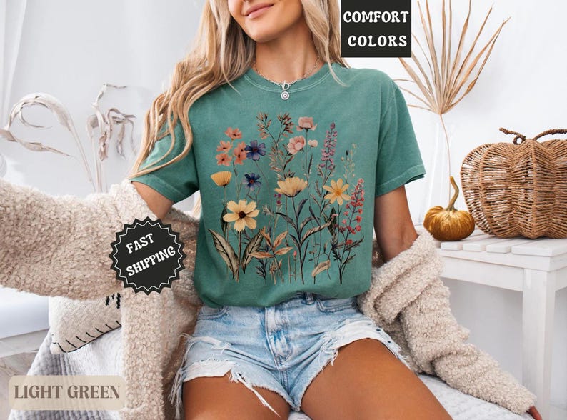 Comfort Colors® Boho Cottagecore Tshirt, Wildflowers T Shirt, Vintage ...