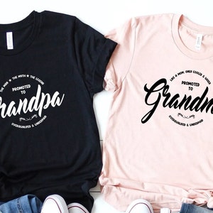 Promoted to Grandpa and Grandma Matching T-shirts, Gift for New Grandparents, Pregnancy Announcement to Grandma and Grandpa, Baby Reveal Tee