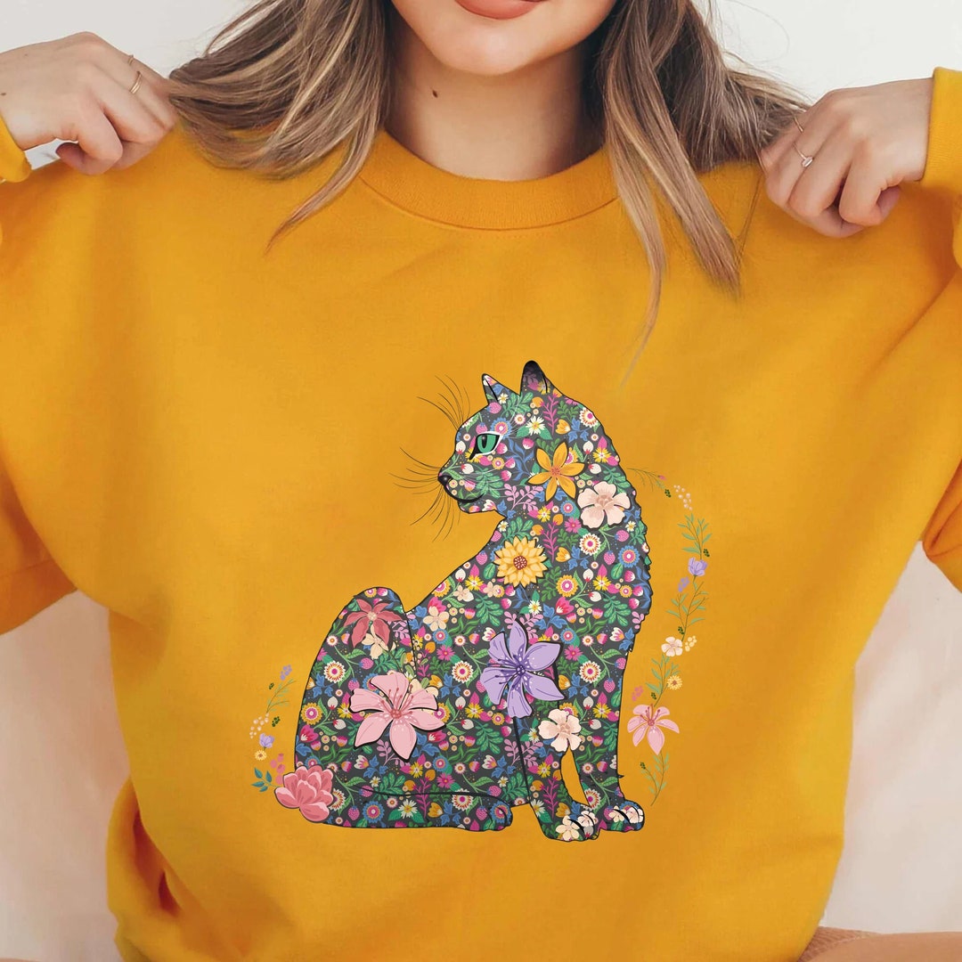 Cat Mom Shirt Floral Cat Shirt Purr Shirt Cat Mom Floral Cat Tee Cat ...
