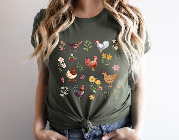 Wildflower Chicken Shirt, Ladies Chicken Tshirt, Chicken T shirt, Chicken Lover, Chicken mom Tee, Cottagecore Farm Girl T-shirt, Farmer Gift