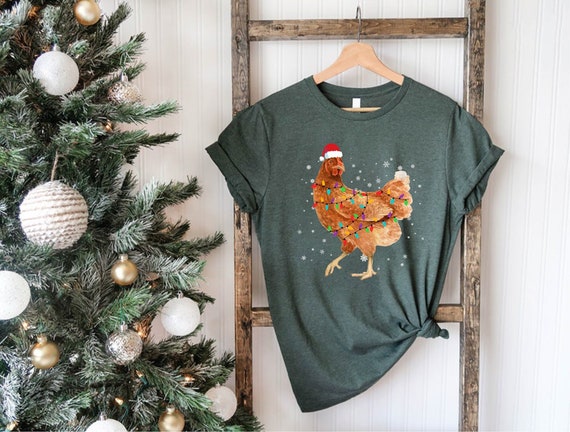 Funny Chicken Christmas Decorations Santa Hat Xmas Lights T-Shirt Funny Chicken Christmas Decorations Santa Hat Xmas Lights T-Shirt