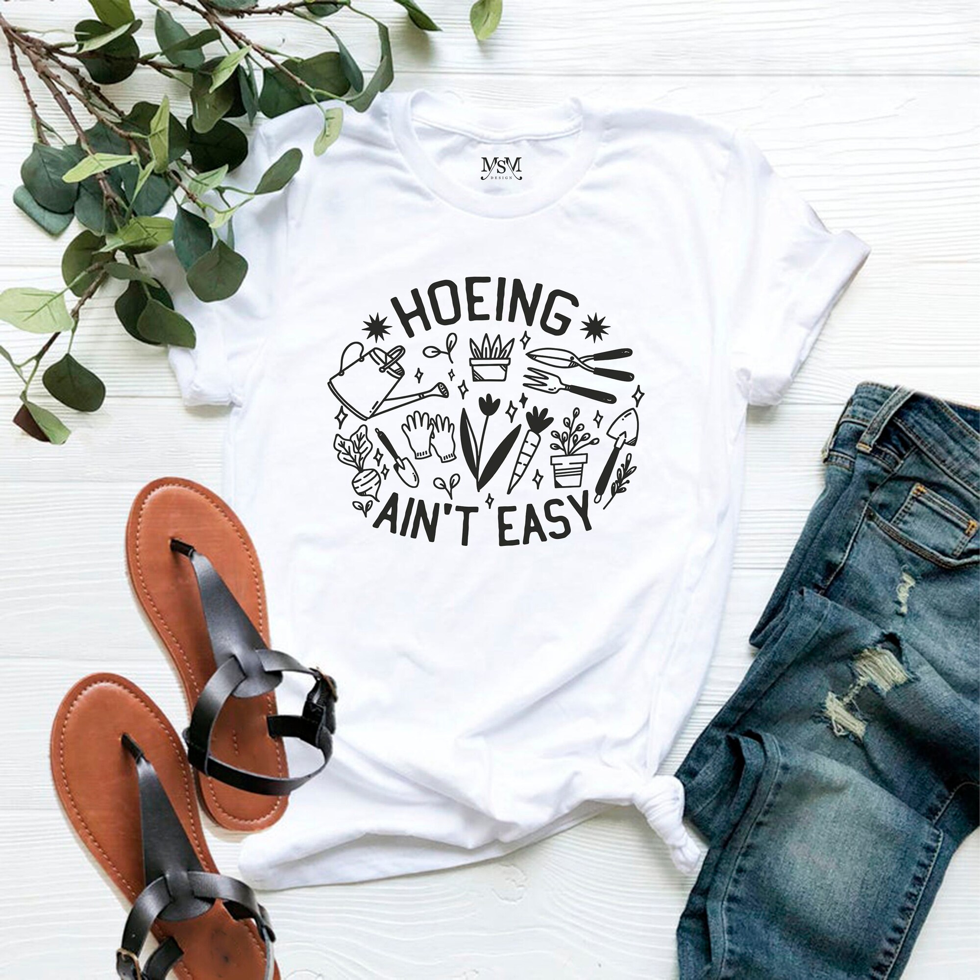 Discover Gardener Plant Lover Farmer Hoeing Ain't Easy T Shirt