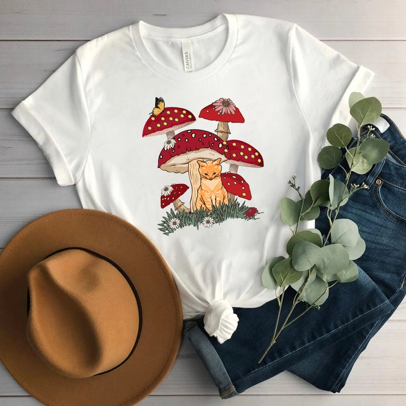 Cat and Mushroom Shirts, Goblincore Shirt, Cat Mushroom Shirt, Cat Lover Gift, Mushroom Tee, Cottagecore Shirt, Cat Owner Gift, Mushroom Tee Bild 7