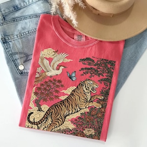 Comfort Colors® Retro Tiger T-Shirt, Animal Gift for Tiger Lover, Wild Cat Sweatshirt, Linocut Style, Boho, Cottagecore Shirt, Meme Shirt image 6