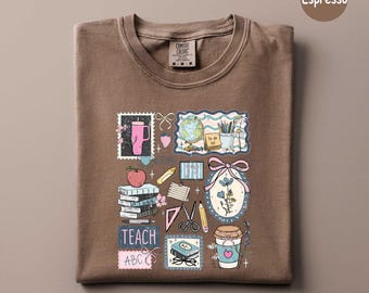 Teacher Life Collage Comfort Colors® Shirt, Cute School Graphic Tee, Coquette Teacher Stamp Scrapbook Shirt, Teaching Tee, Gift for Teacher
