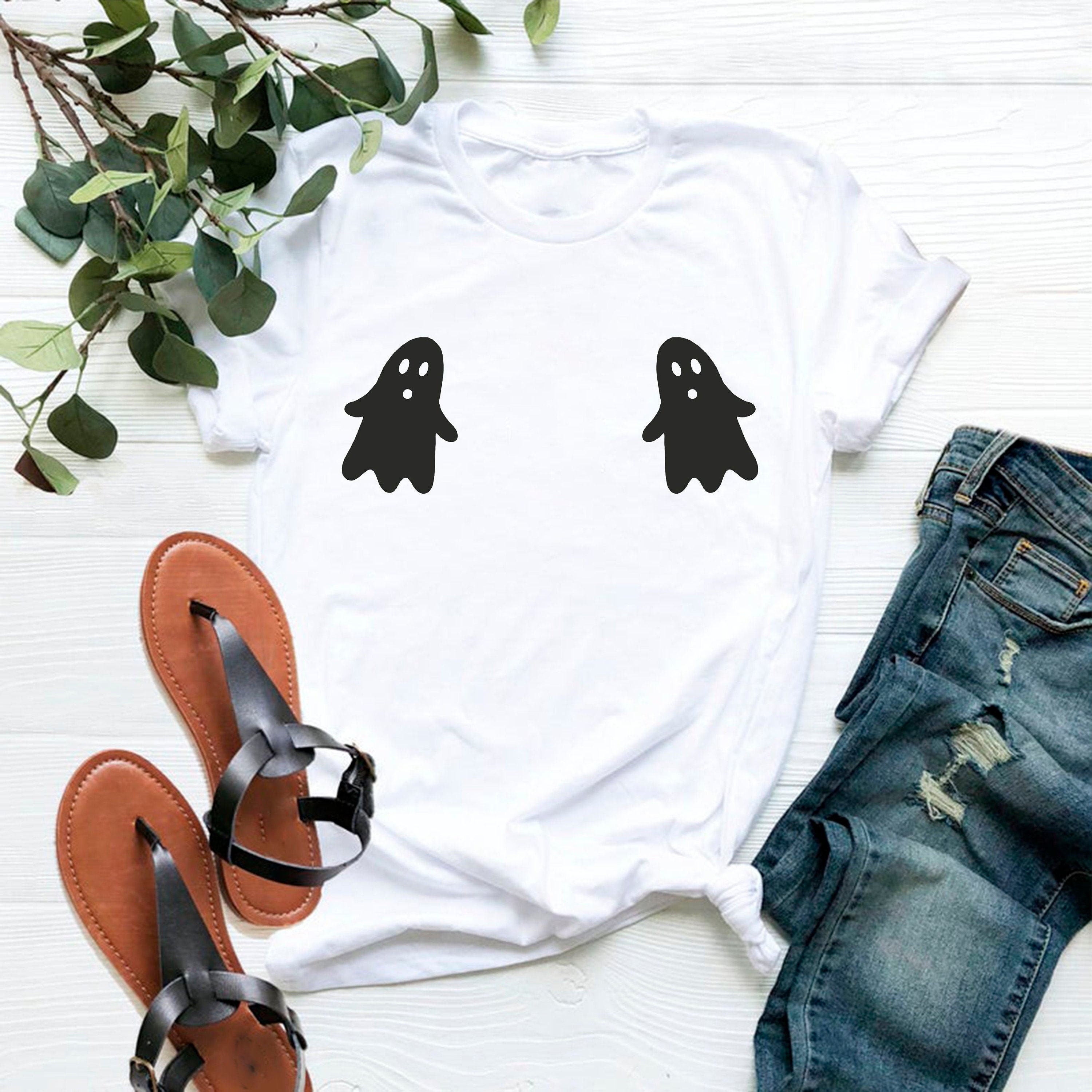 Halloween Boobs Funny Ghost I'm Here For The Boos Oops Boobs  Long Sleeve T-Shirt : Clothing, Shoes & Jewelry