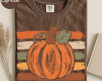 Comfort Colors® Retro Pumpkin Shirt, Preppy Fall Stripe Sweatshirt, Vintage Autumn Pumpkin Patch Tee, Cute Cozy Season Graphic Tee