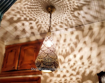 Moroccan Brass Pendant Light – Handmade Moroccan Chandelier – Boho Hanging Ceiling Lamp – Traditional Lighting Fixture .