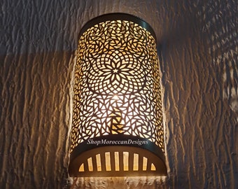 Set of 2 Moroccan Brass Wall Sconce: Handmade Indoor Outdoor Lighting