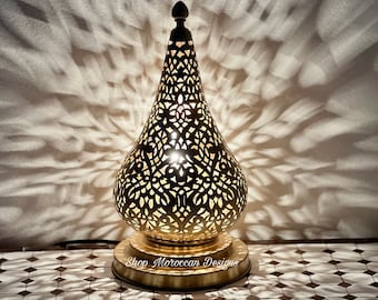 Moroccan Brass Bedside Lamp – Handmade Table Lamp – Moroccan Night Light – Boho Lighting .
