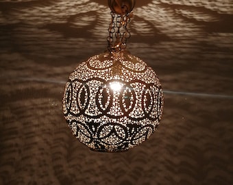 Handmade Moroccan Brass Pendant Light – Moroccan Hanging Chandelier – Boho Ceiling Lamp – Bedroom Lighting Fixture .