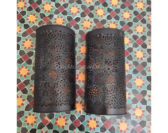 Moroccan Wall Sconces Set of 2 | Handmade Brass Wall Lights | Boho Wall Lighting | Moroccan Home Decor .
