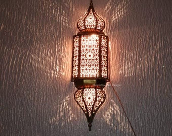 2er Set Handgefertigte Marokkanische Wandleuchte aus Messing: Indoor Outdoor Light