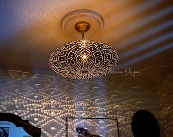 Moroccan Brass Pendant Light – Handmade Moroccan Hanging Lamp – Ceiling Light Fixture – Boho Moroccan Lighting Decor .