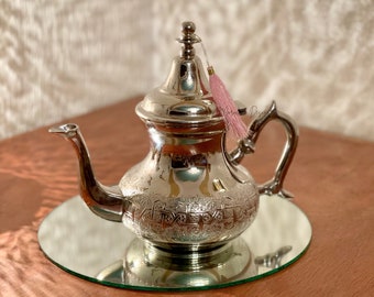Handcrafted Moroccan Brass Teapot – Traditional Morrish Tea Pot – Decorative Serving Tray .
