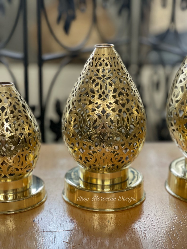 Set of 3 Brass Moroccan Candle Holders: Valentine's Day Tealight ...
