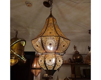 Handcrafted Moroccan Brass Chandelier – Statement Ceiling Light – Custom Luxury Moroccan Lighting Fixture .