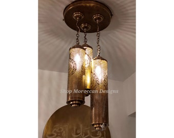 Handcrafted Moroccan Brass Chandelier -Elegant Home Pendant Light - Morrish Lighting .