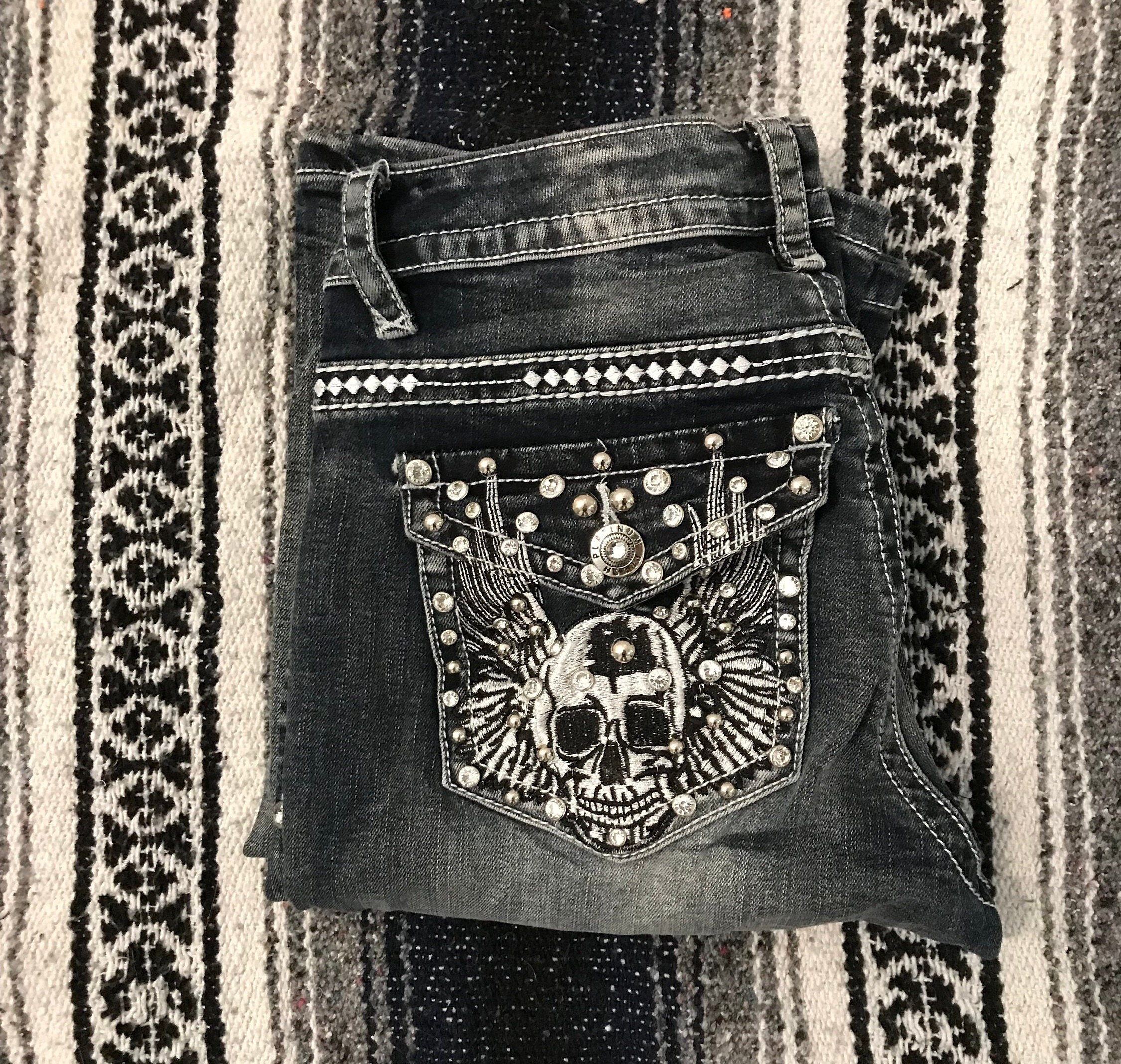 Platinum Plush Grey Skull Jeans - Etsy