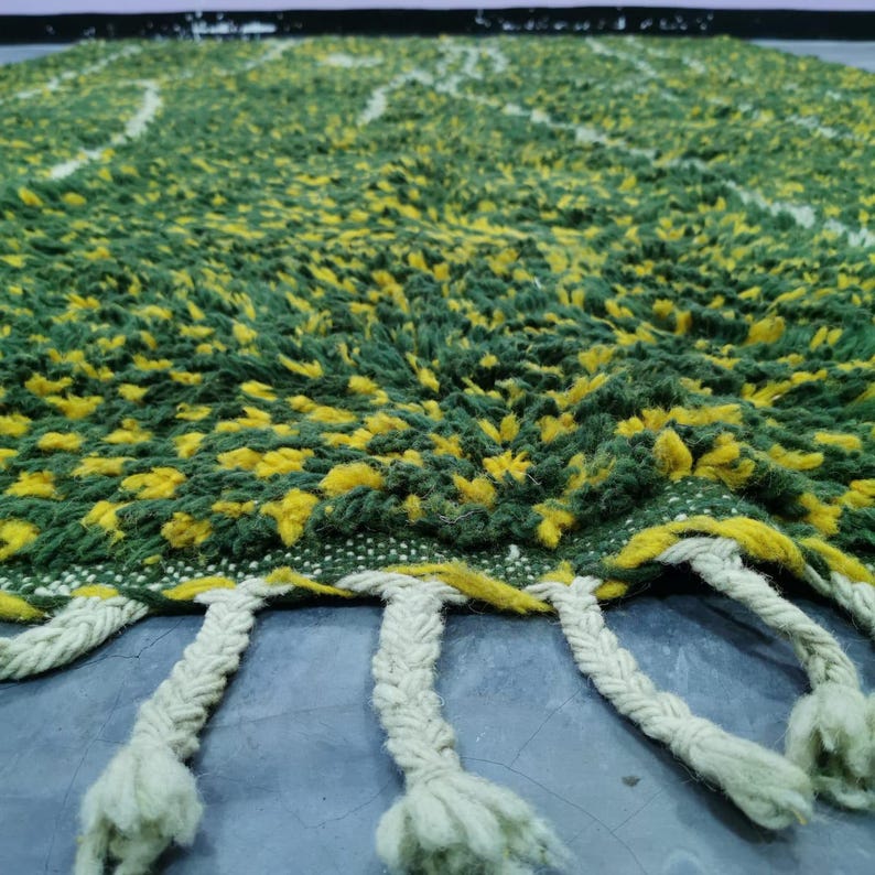 Custom Moroccan Rug Green Berber Rug With Dotted Orange, Handmade Beni