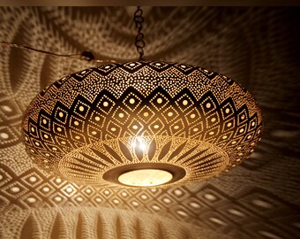 Marokkanische Messing Pendelleuchte, marokkanische Lampe, Hängeleuchte, handgefertigte Messinglampe