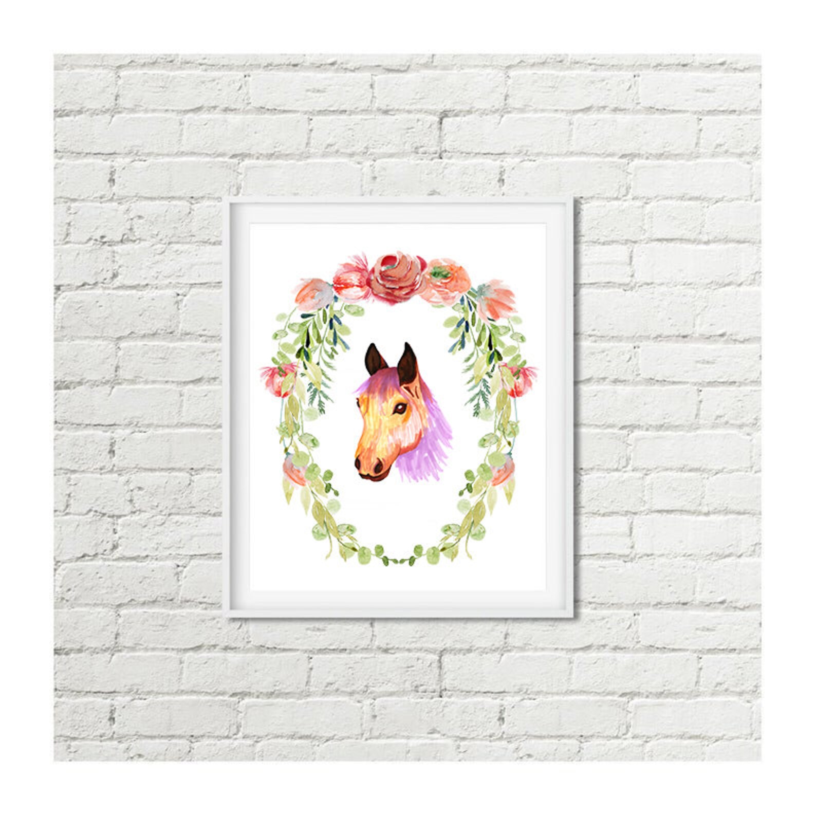 Watercolor Flower Horse Print Horse Printable Wall Art Baby | Etsy