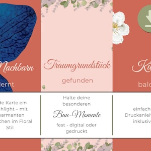 60 cartes d'étapes de construction/achat de maison à imprimer instantanément | Style floral | Construction de maison | Étapes | Souvenirs | Style bohème | Album | Cartes photo