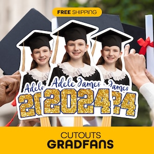 Graduation fans, GradFans, Head on a Stick, Custom Face Fans with Handles, Handheld Fan, Custom Graduation Fans