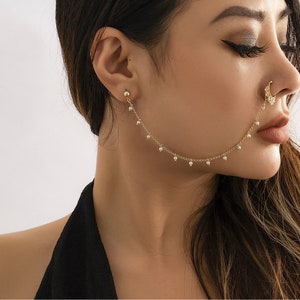 Simple nose ring with chain deals