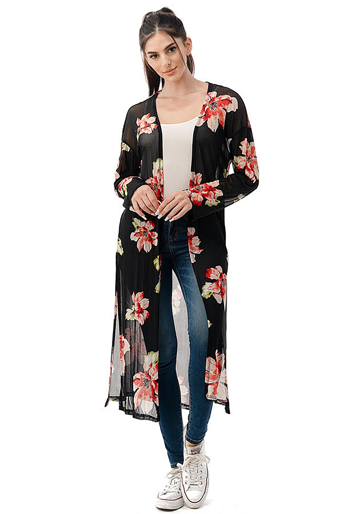 long sleeve chiffon maxi cardigan